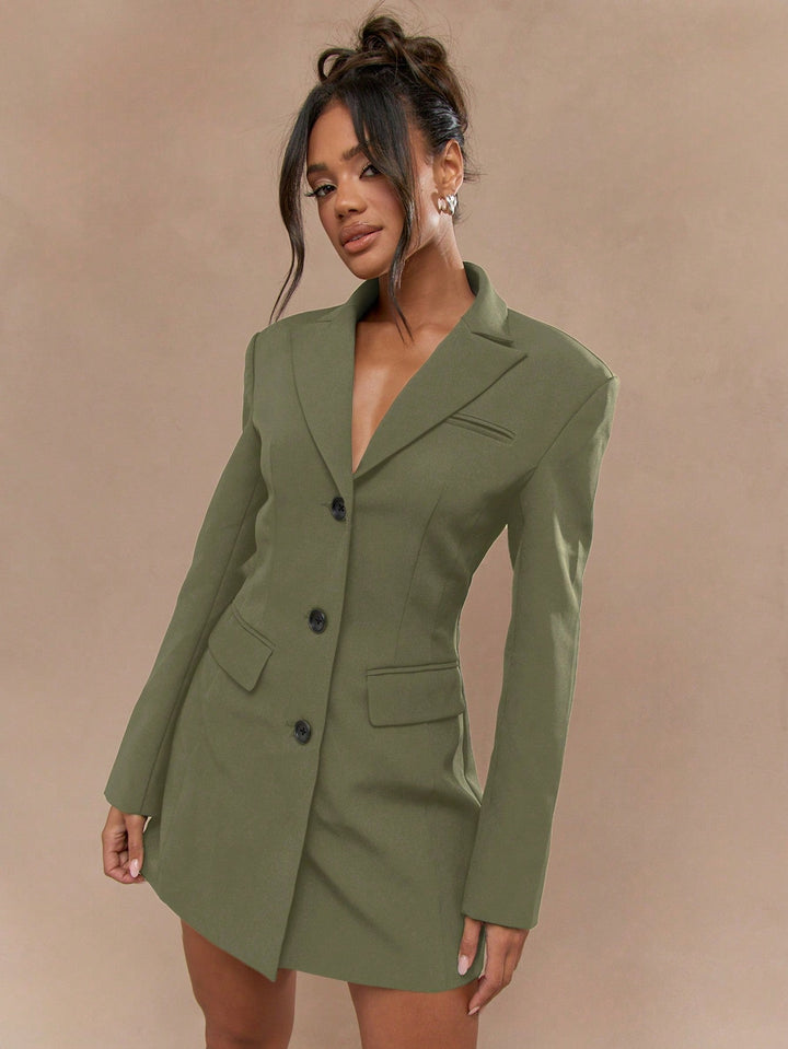 Marie-Louise | Robe Blazer Noire à Boutonnage Unique