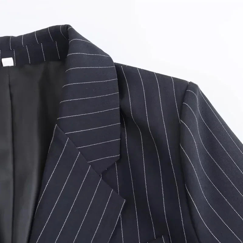 Nathalie | Blazer Croisé à Rayures Classiques