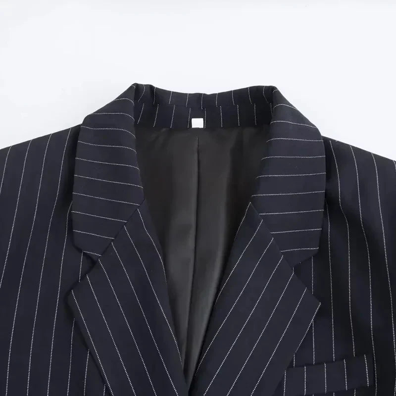 Nathalie | Blazer Croisé à Rayures Classiques