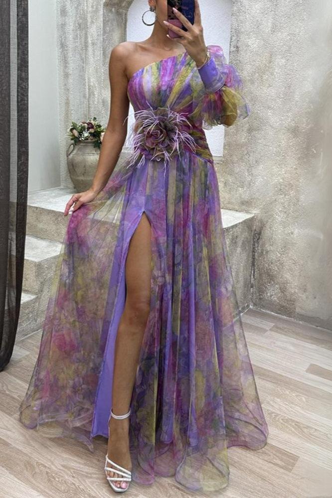 Kayla - Robe longue à fleurs asymétrique