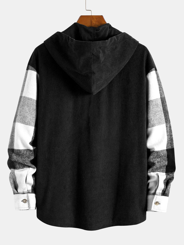 Laurent™ - Chemise à capuche en flanelle et patchwork velours côtelé