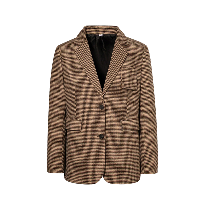 Mathilde | Blazer à Carreaux Marron à Simple Boutonnage