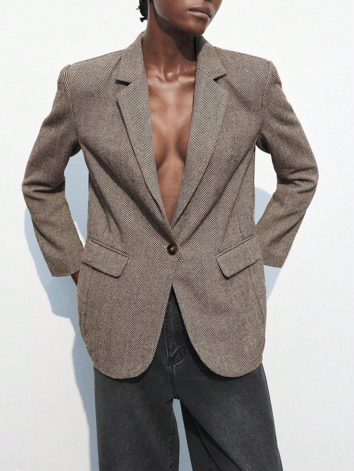 Nicole | Blazer Café Brun à Bouton Unique