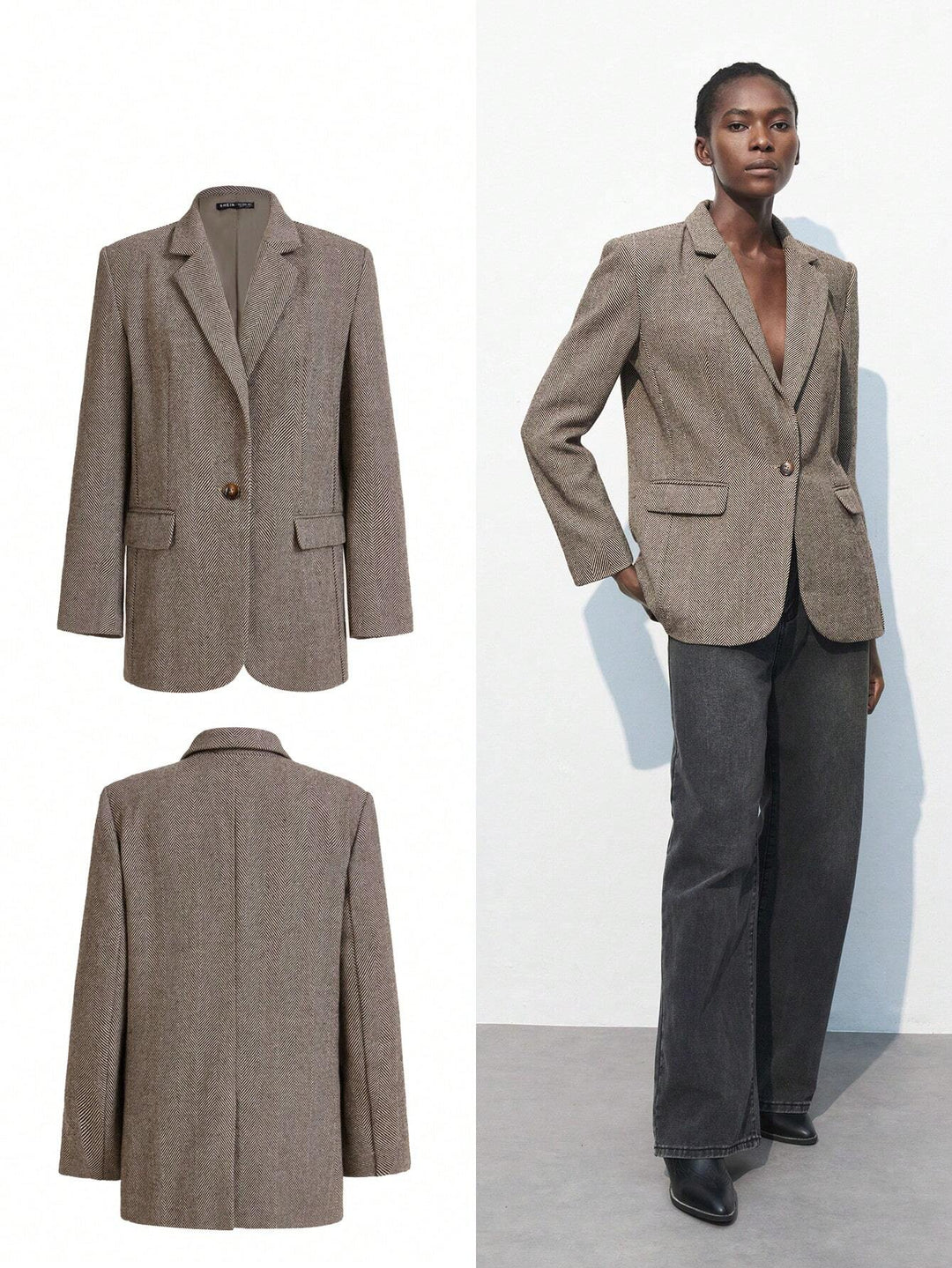 Nicole | Blazer Café Brun à Bouton Unique