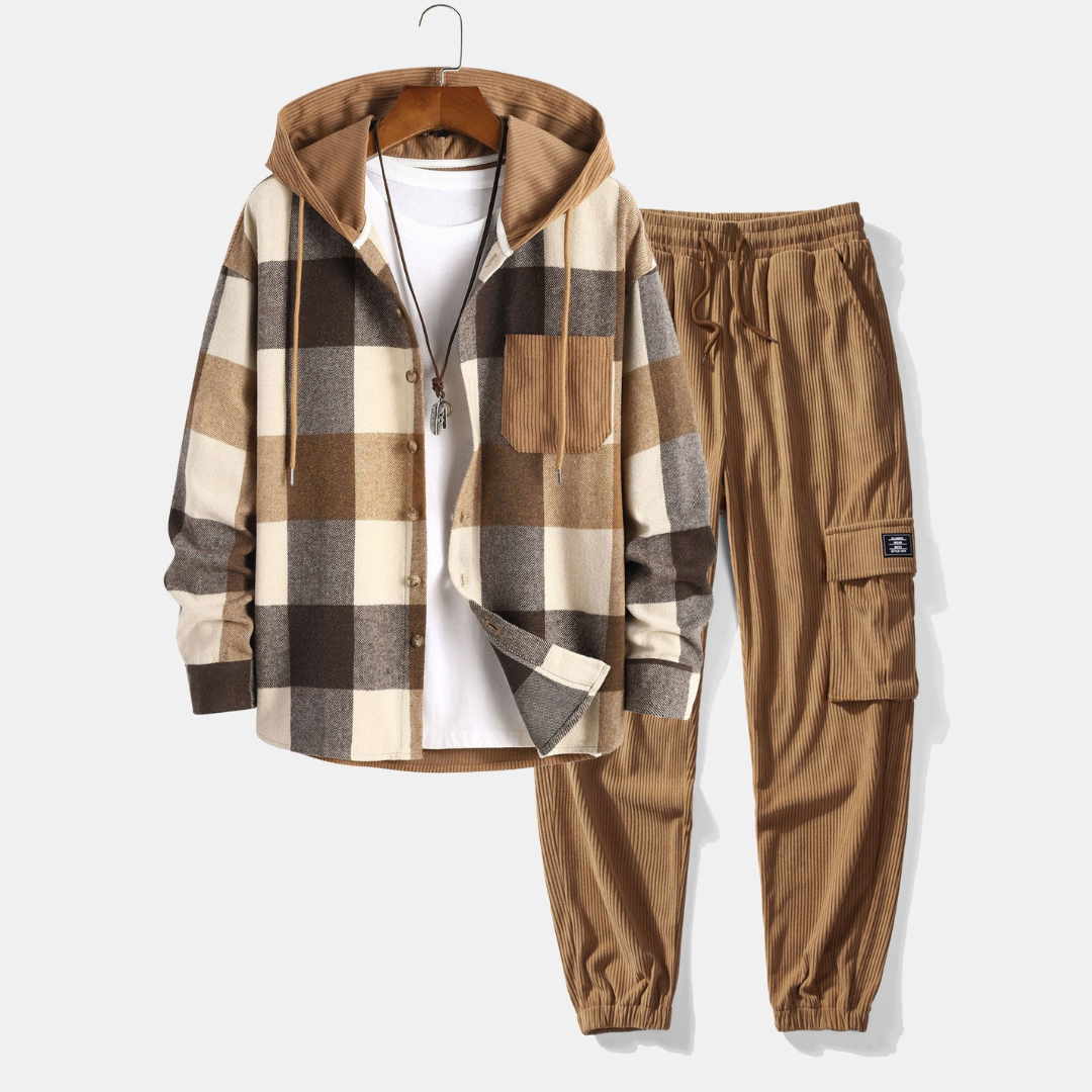 Laurent™ - Chemise à capuche flanelle & Pantalon jogger velours côtelé