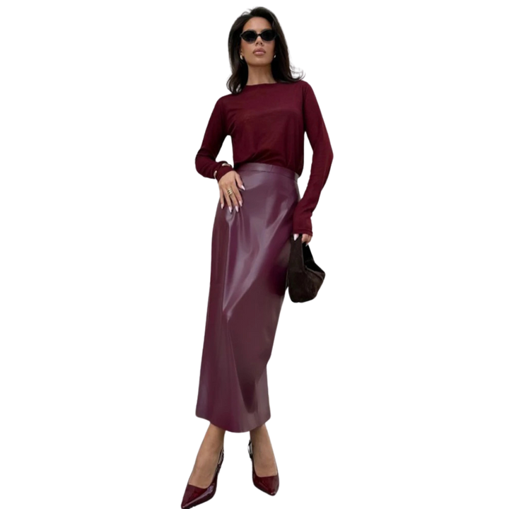 Janine | La Jupe Midi en Vinyle Luxe