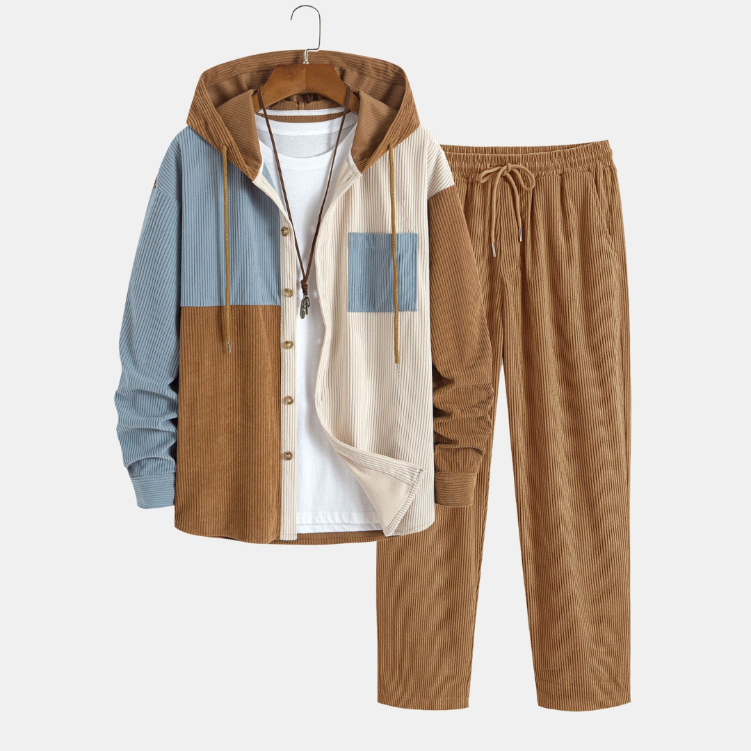 Laurent™ - Ensemble chemise et jogger cargo en velours côtelé