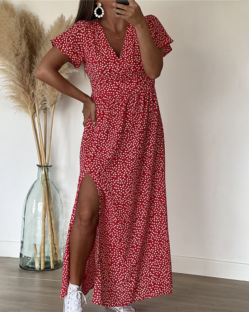 Isa | Robe longue imprimée à encolure en V