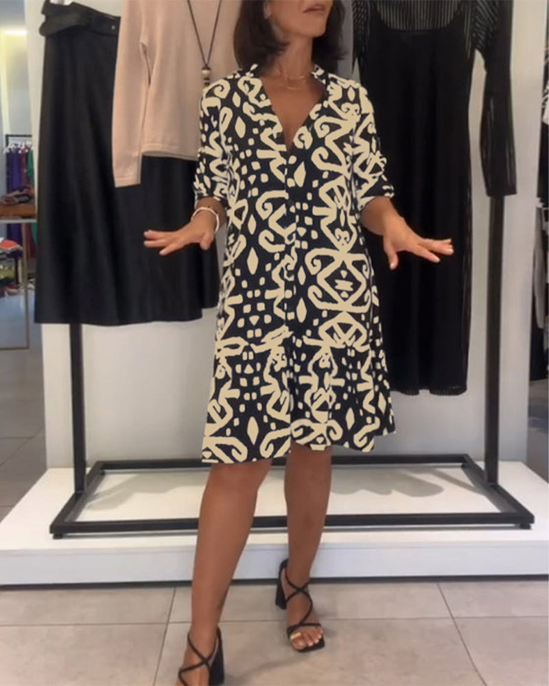 Solène | Robe Col En V Élégante Imprimée