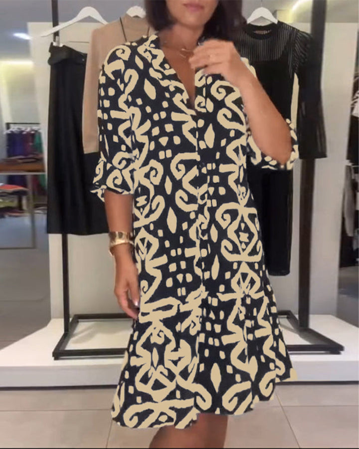 Solène | Robe Col En V Élégante Imprimée