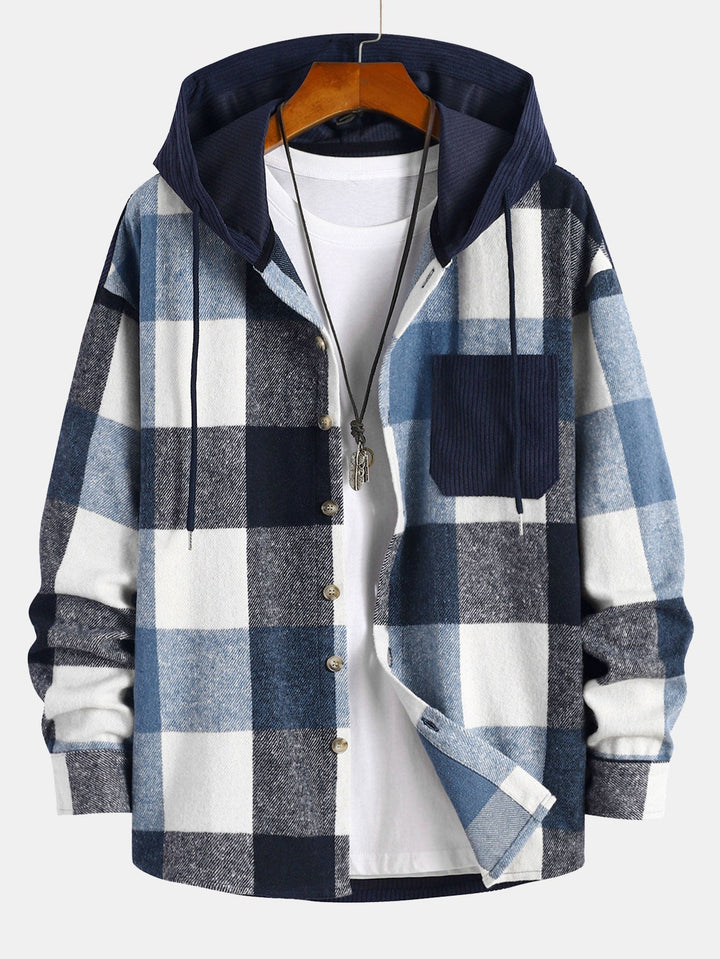 Laurent™ - Chemise à capuche en flanelle et patchwork velours côtelé
