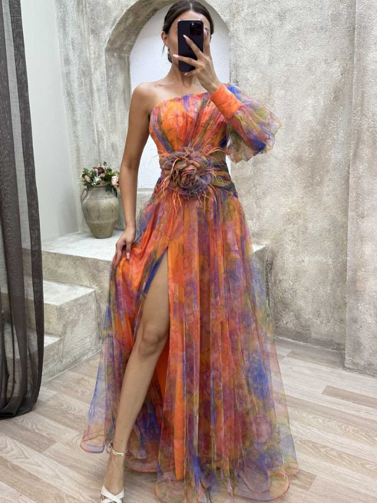 Kayla - Robe longue à fleurs asymétrique