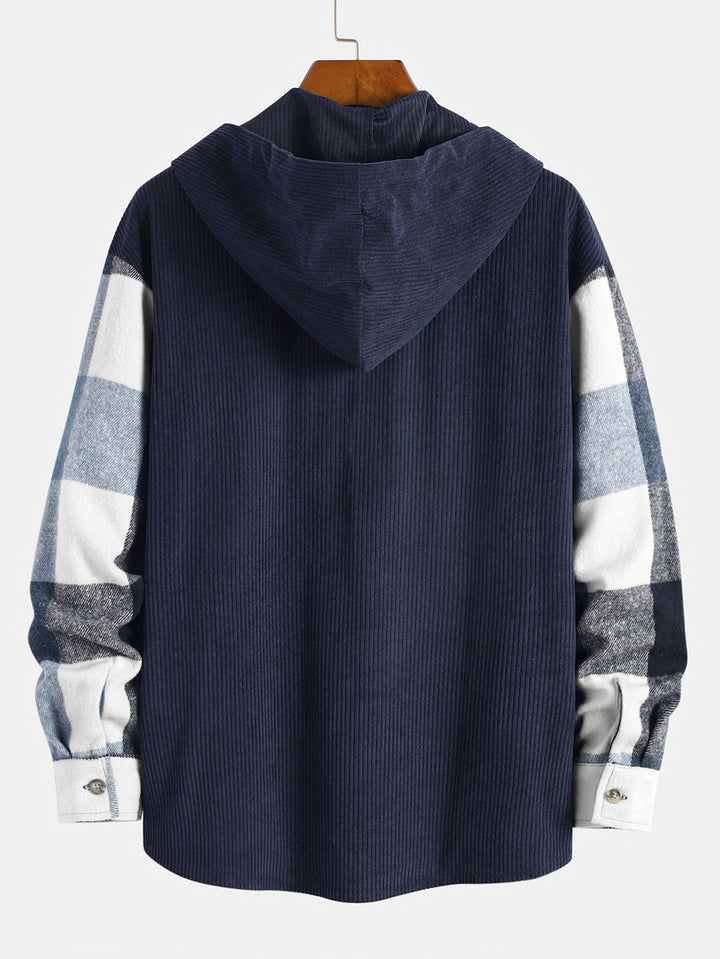 Laurent™ - Chemise à capuche en flanelle et patchwork velours côtelé