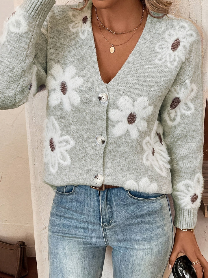 Pascale | Cardigan en Maille avec Motif Floral