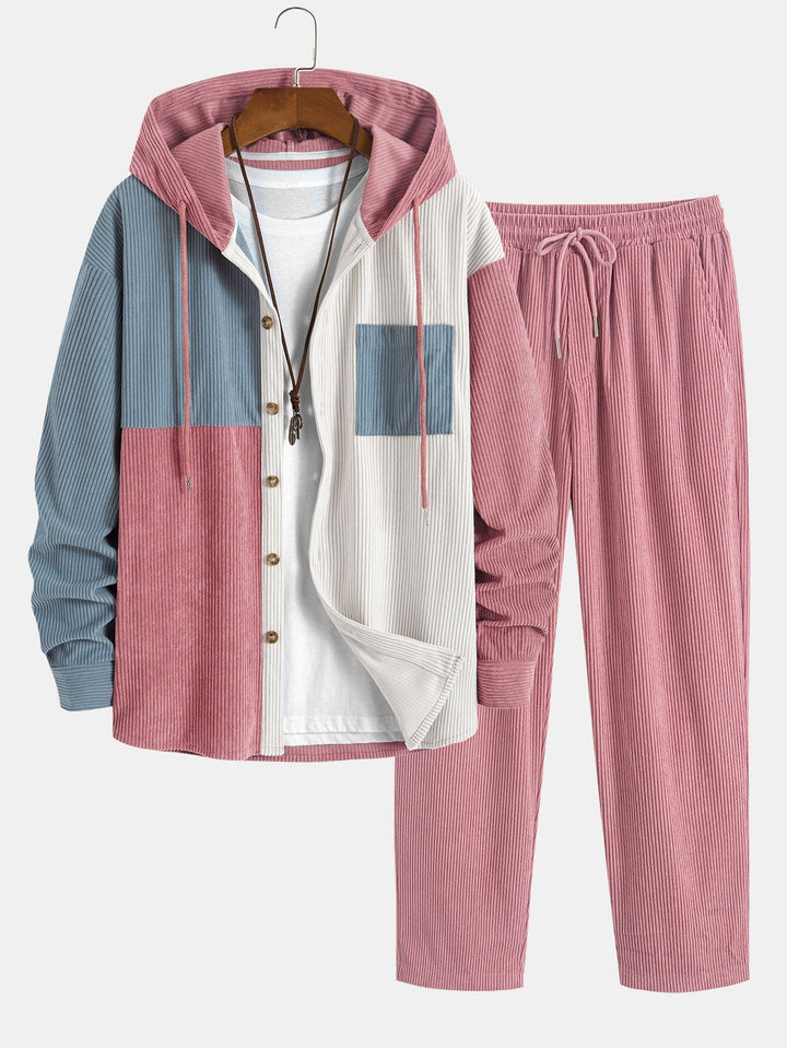 Laurent™ - Ensemble chemise et jogger cargo en velours côtelé