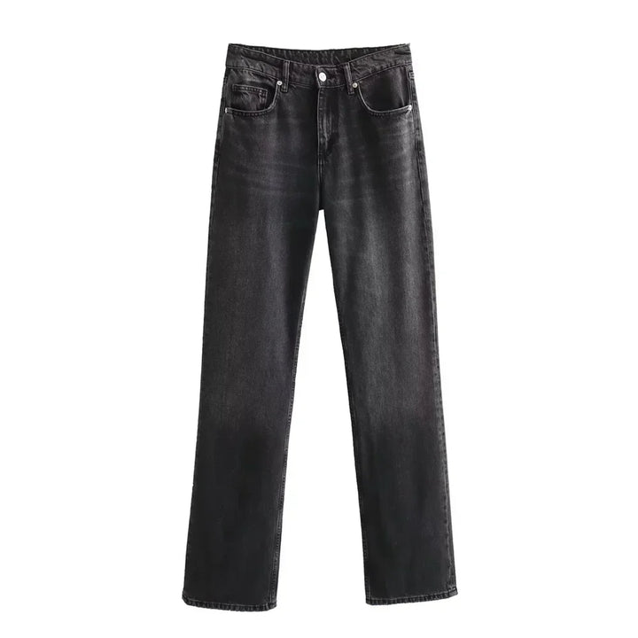 Gwenaëlle | Jean droit taille haute gris vintage