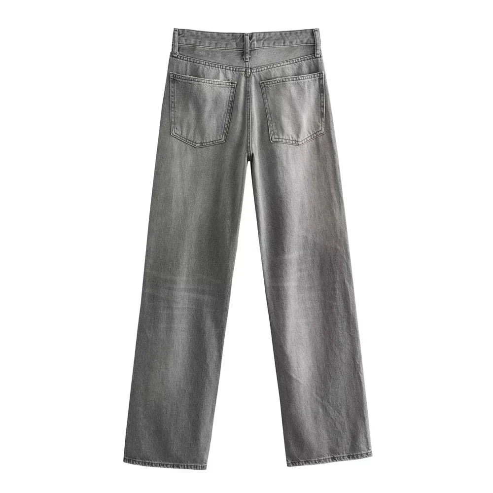 Gwenaëlle | Jean droit taille haute gris vintage