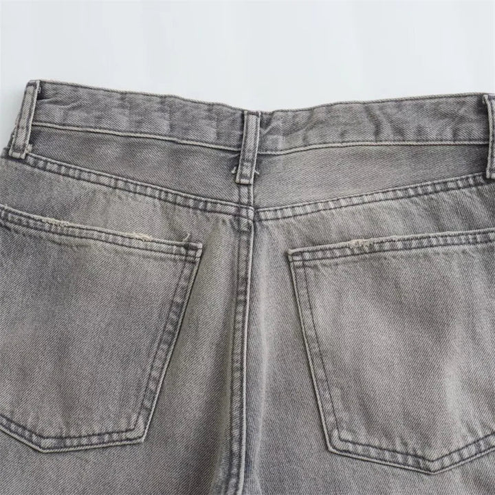 Gwenaëlle | Jean droit taille haute gris vintage