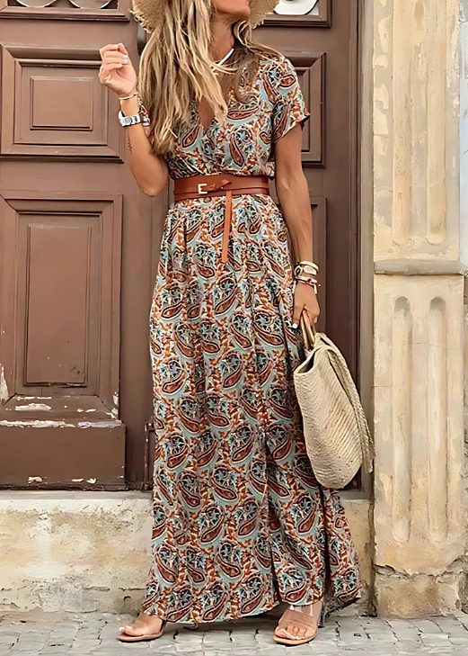 Robe Longue Bohème À Taille Plissée